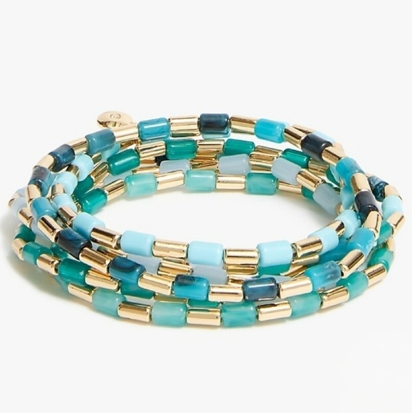 J. Crew Blue and Gold Elastic Beaded bracelet set - Picture 1 of 7